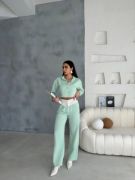 KETEN GÖMLEK-CROP-SALAŞ PANTOLON TAKIM - Mint resmi